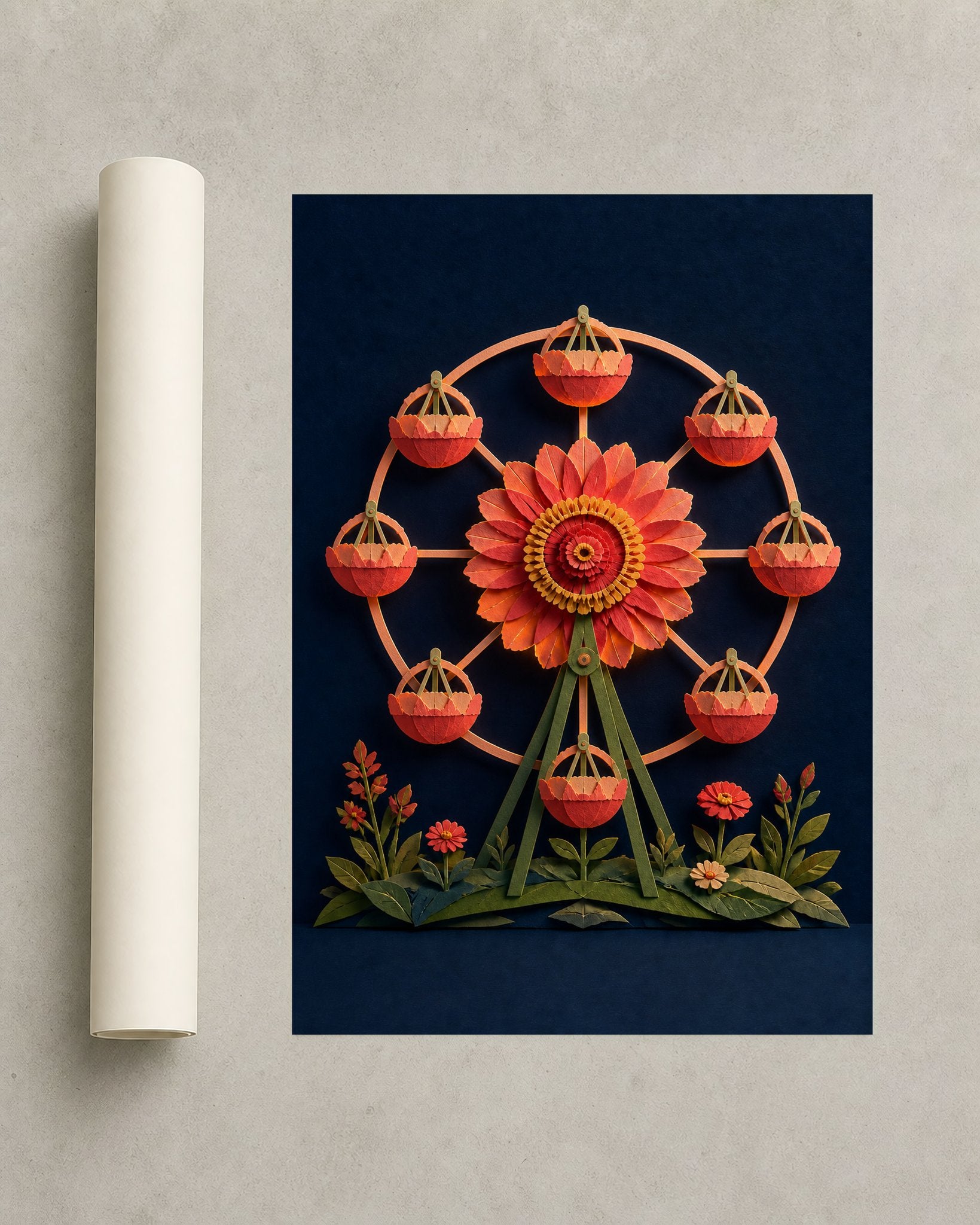 Zinnia Night Ferris Wheel – Framed Floral Art Print - Wall Art Print